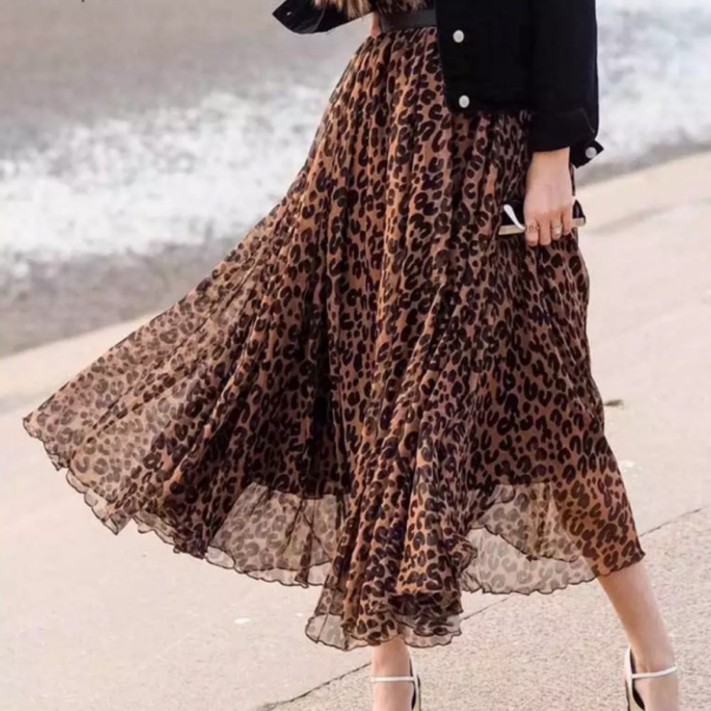 Leopard Animal Print Chiffon Sheer Maxi Skirt - Picture 5 of 8